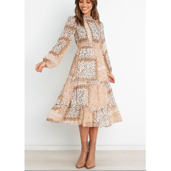 Petal & Pup Nassia Floral Boho Midi Dress Brown Multi Size 2 US - Picture 1 of 4